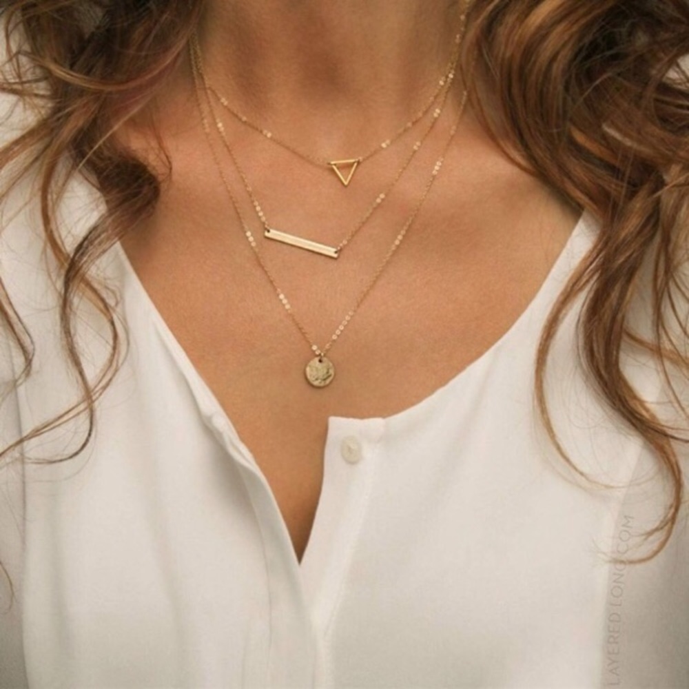 Geometric Boho Indie Layered Gold Necklace